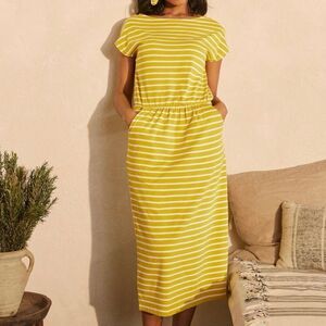 Boden Odile Striped Jersey Dress with Pockets size 8R Citron